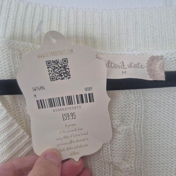 Altar'd State Ivory Cable Knit Sweater Vest Twee Preppy Cottagecore Size Medium - Picture 3 of 4